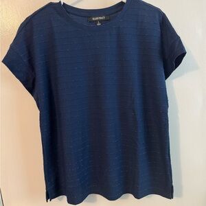 Ellen Tracy Navy Short Sleeve Blouse Top